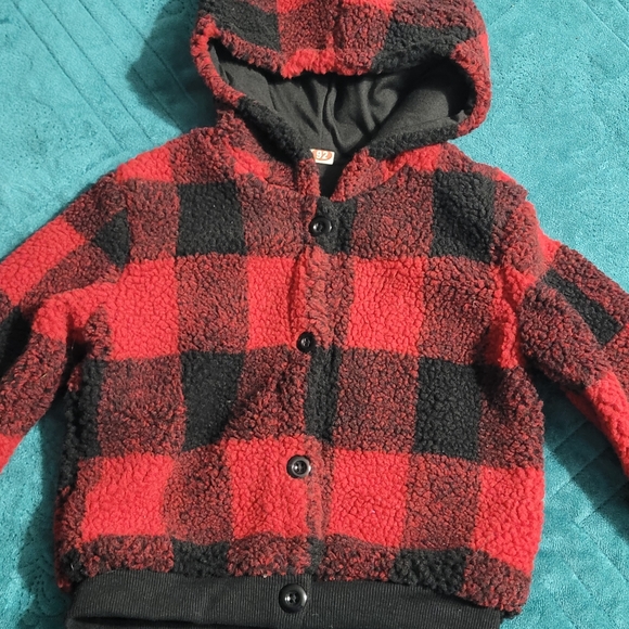 Buffalo Plaid Checkered Sherpa Button Up Jacket, 24 Months Unisex - Picture 2 of 7
